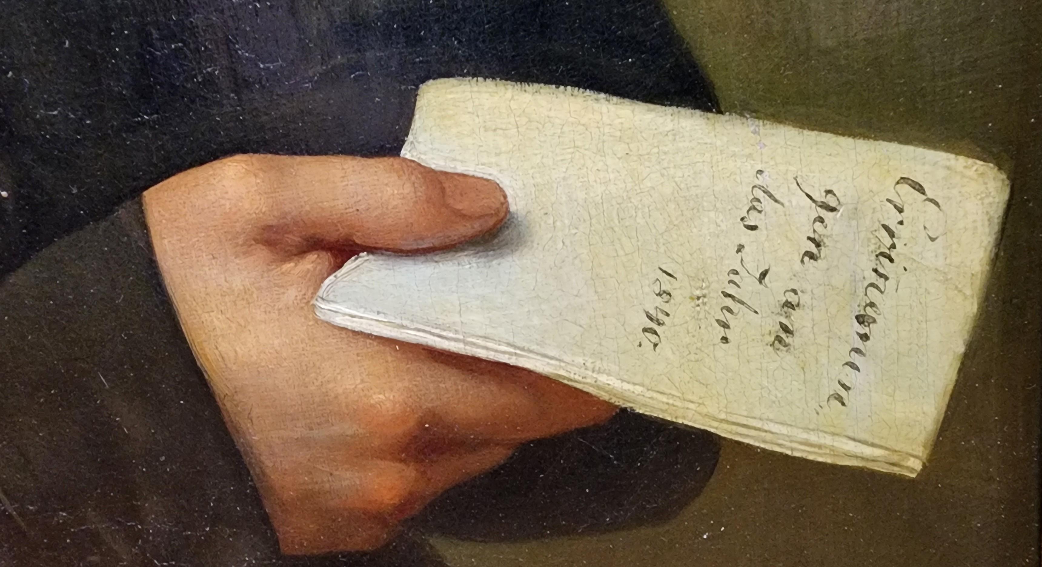 Recuerdos del año, 1840 Retrato de un caballero con un billete en la mano, Notable - Painting de Joseph Lavos