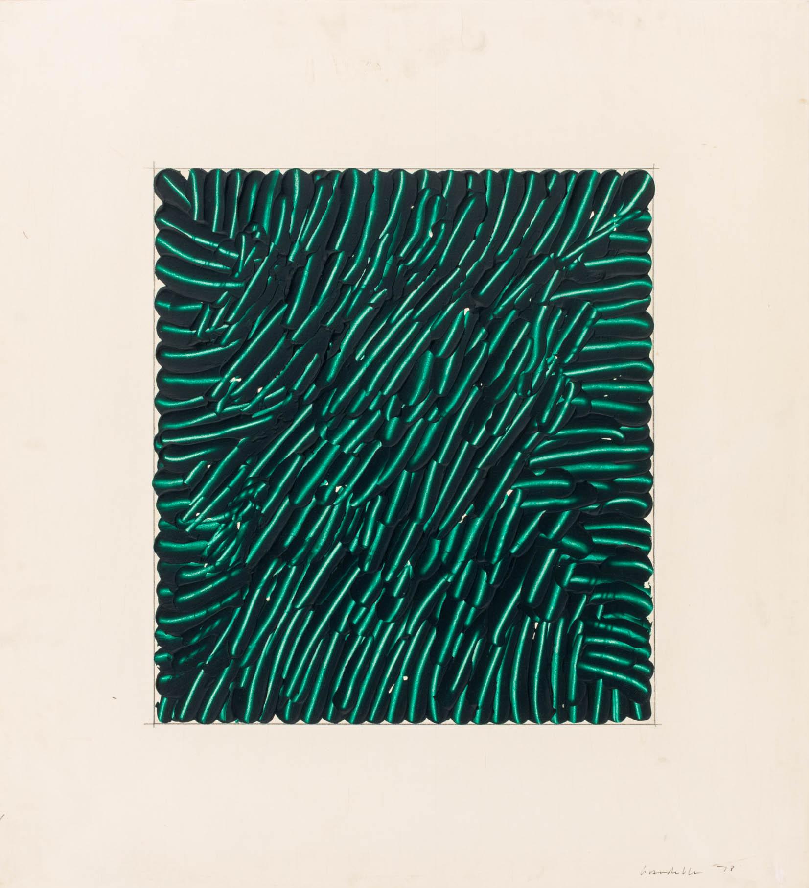 Abstract Composition in Dark Green, Oil and Plaster on Panel