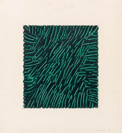 Untitled Abstraction in Dark Green, Oil and Plaster on Panel
