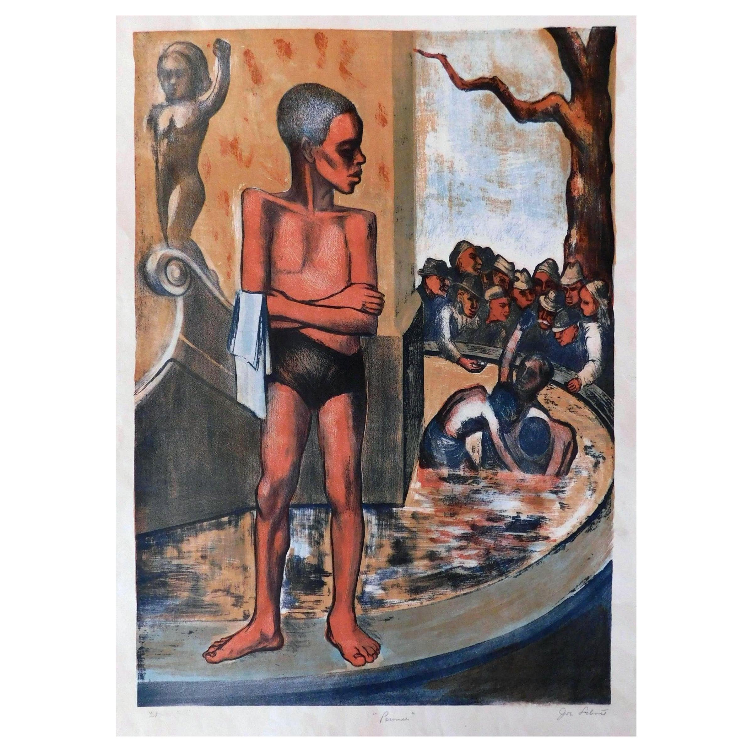 Joseph LeBoit Figurative Print – Joseph Leboit New York WPA Artist - Farblithographie, um 1930. "Pennys"