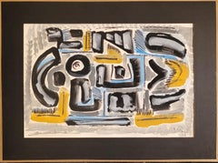 Mid-Century Abstract Expressionist Gouache on Paper, Signed, 41x55 cm