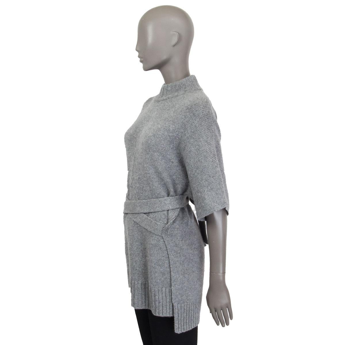 Gray JOSEPH light grey cashmere TIE-WAIST Short Sleeve Sweater M