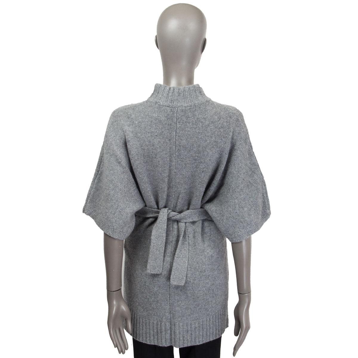 JOSEPH light grey cashmere TIE-WAIST Short Sleeve Sweater M In Excellent Condition In Zürich, CH