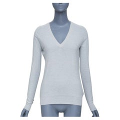 JOSEPH light grey fine knit cashmere V-neck pullover sweater XS