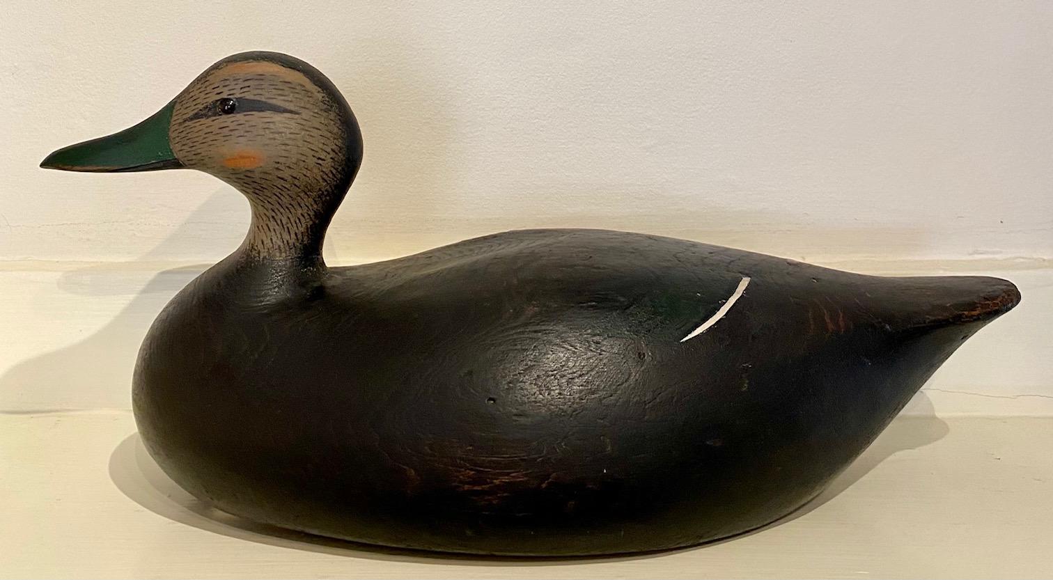 Hand-Carved Joseph Lincoln Black Duck Drake Decoy, Circa 1900