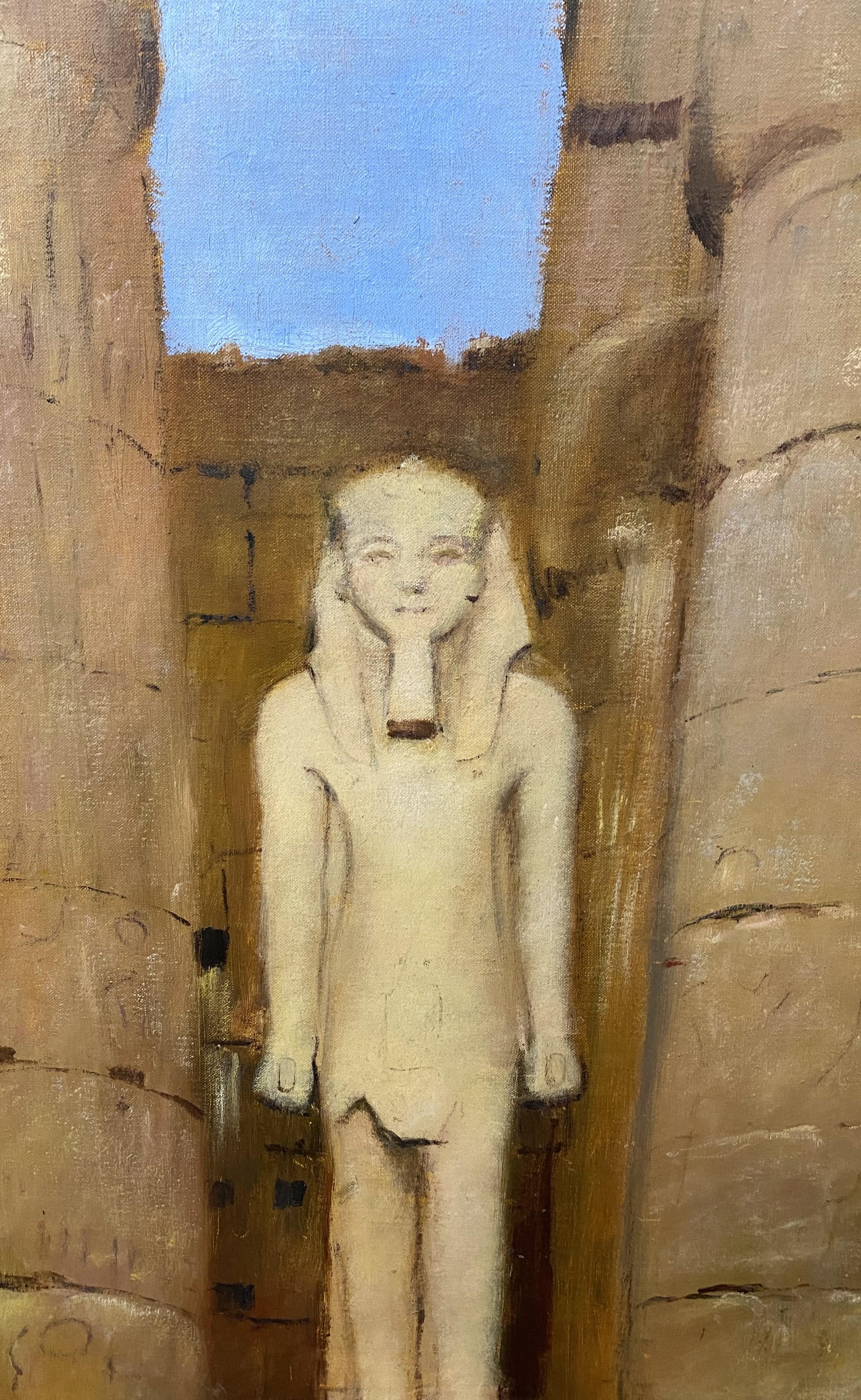 Statue di Ramses nel Tempio di Luxor, Karnak - Landscape Painting Marrone di Joseph Lindon Smith