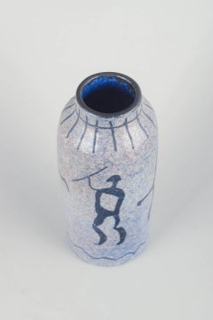 Joseph Lloyd, Smögen, Sweden. Ceramic vase with primitive figures. Mid-20th C.