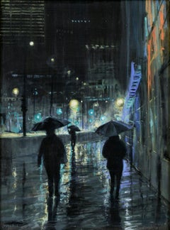 "If Our Paths Should Meet" - Nocturnal Street Scene in Oil on Masonite