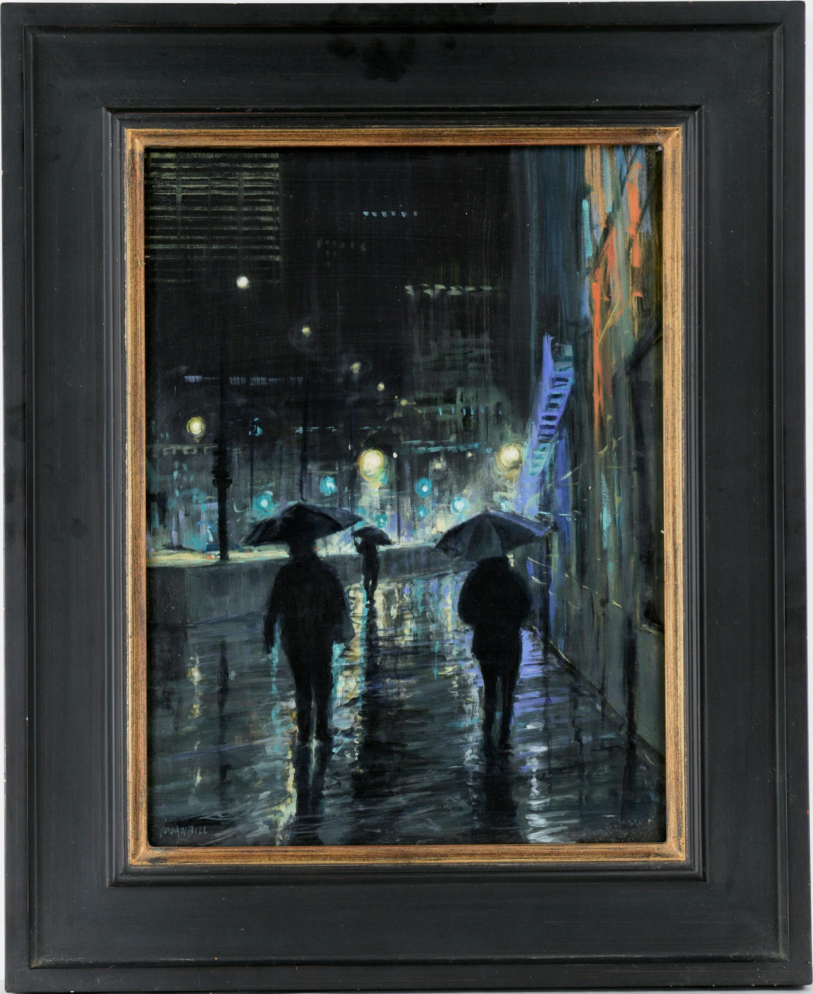 Joseph Loganbill Landscape Painting - "If Our Paths Should Meet" - Nocturnal Street Scene in Oil on Masonite