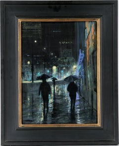 "If Our Paths Should Meet" - Nocturnal Street Scene in Oil on Masonite