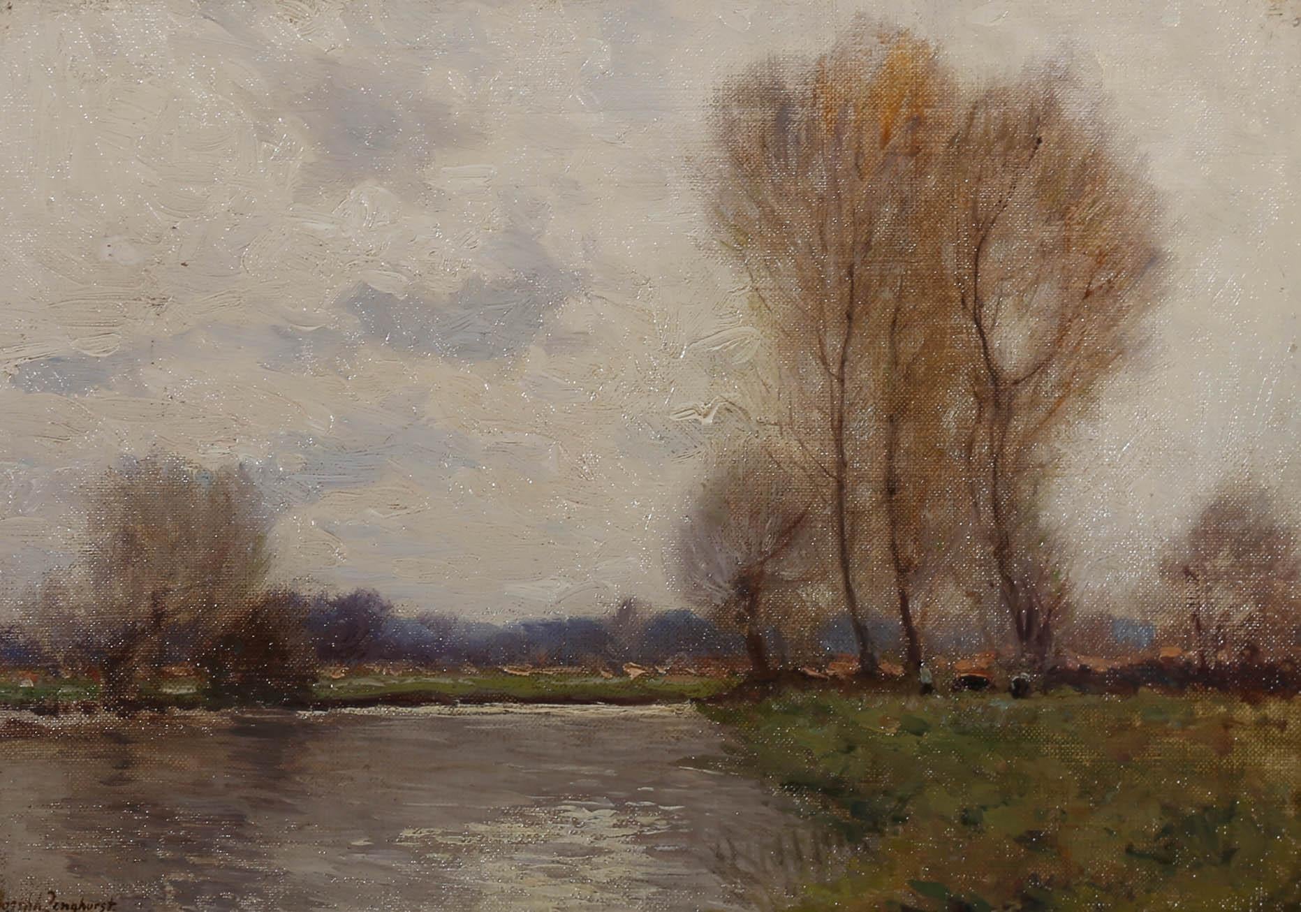 Joseph Longhurst (1874-1922) - Olio dei primi del Novecento incorniciato, Paesaggio fluviale in vendita 1