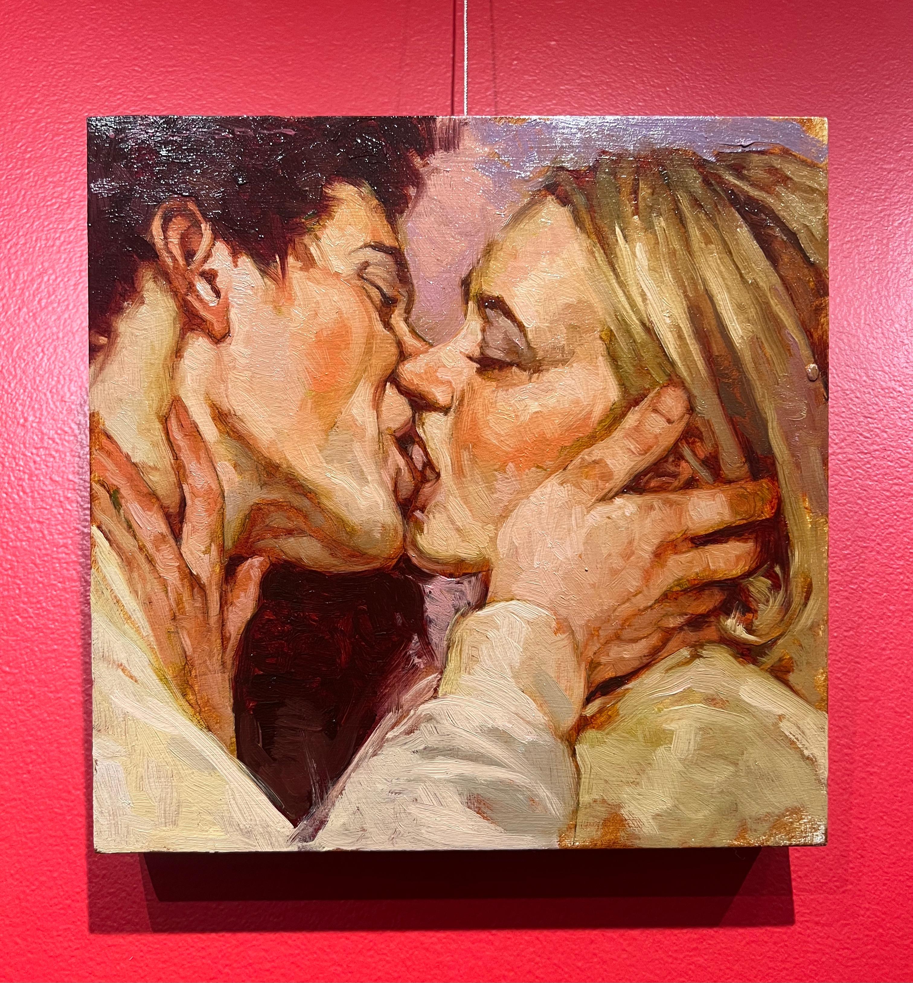 man kissing woman art