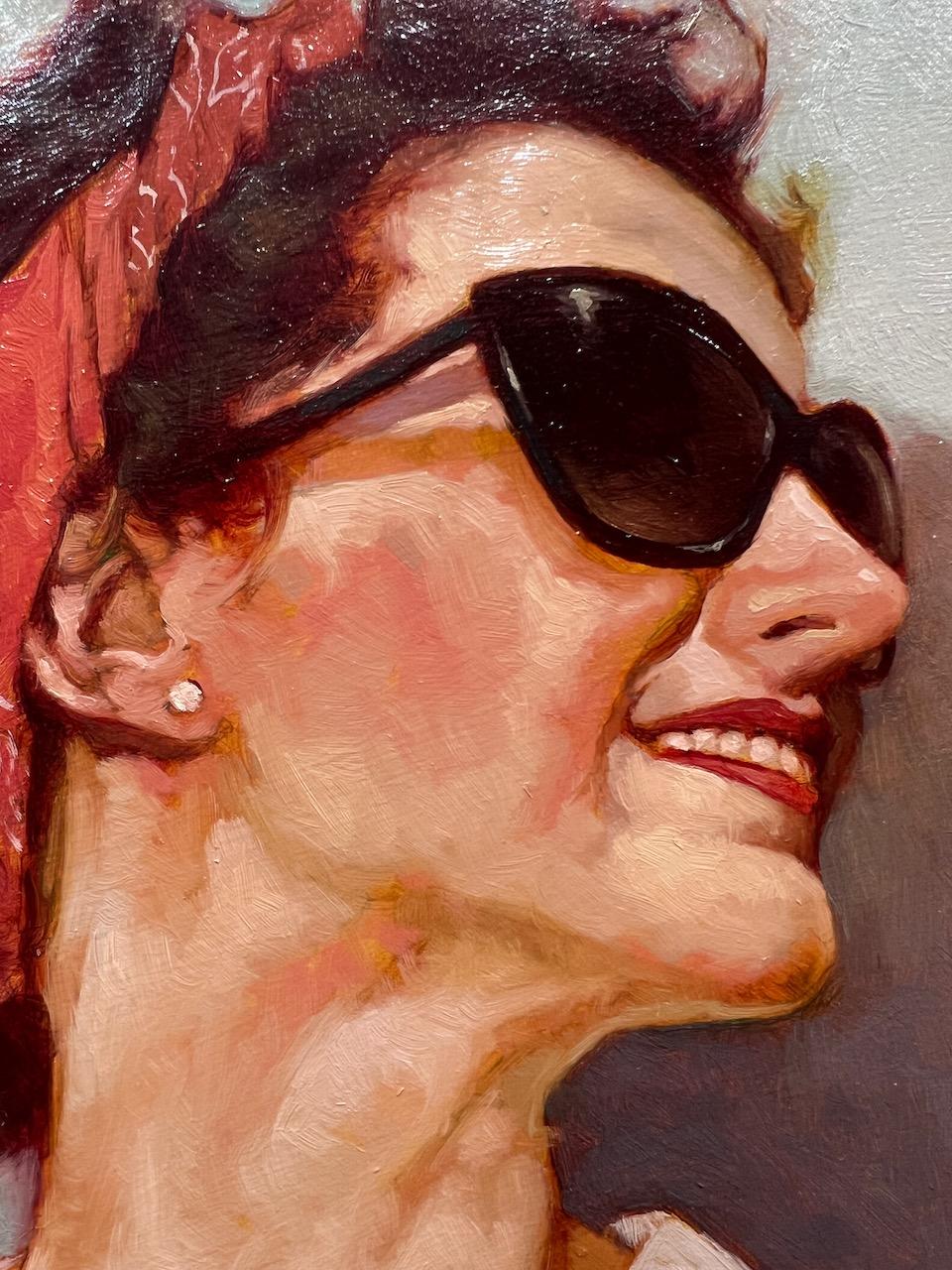 smiling woman painting