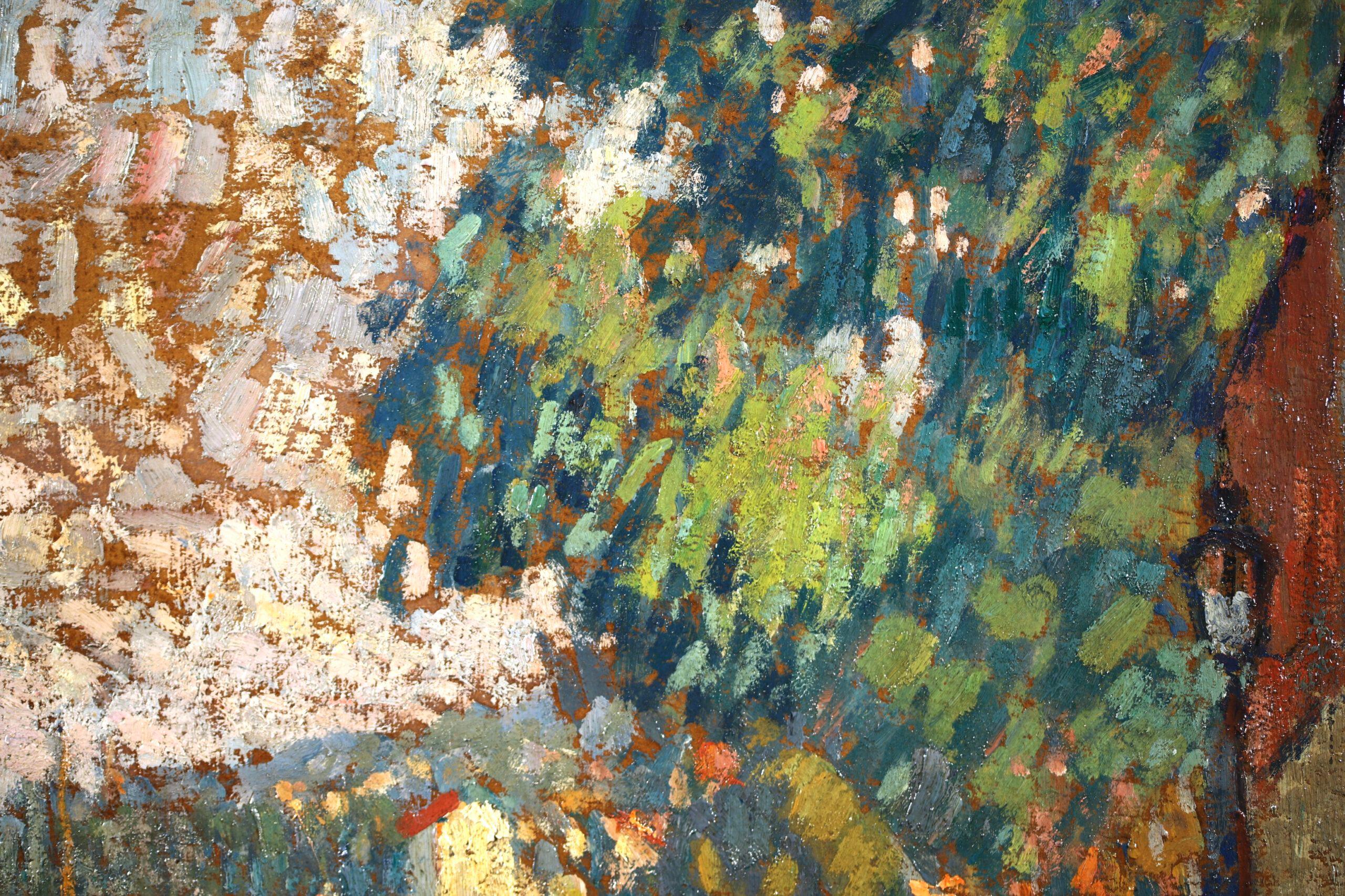 Au bord de la riviere - Figura puntinista in paesaggio Olio di Joseph Lepine 6
