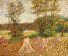 Les Meules - Impressionist Landscape Oil by Joseph Louis Francois Lepine