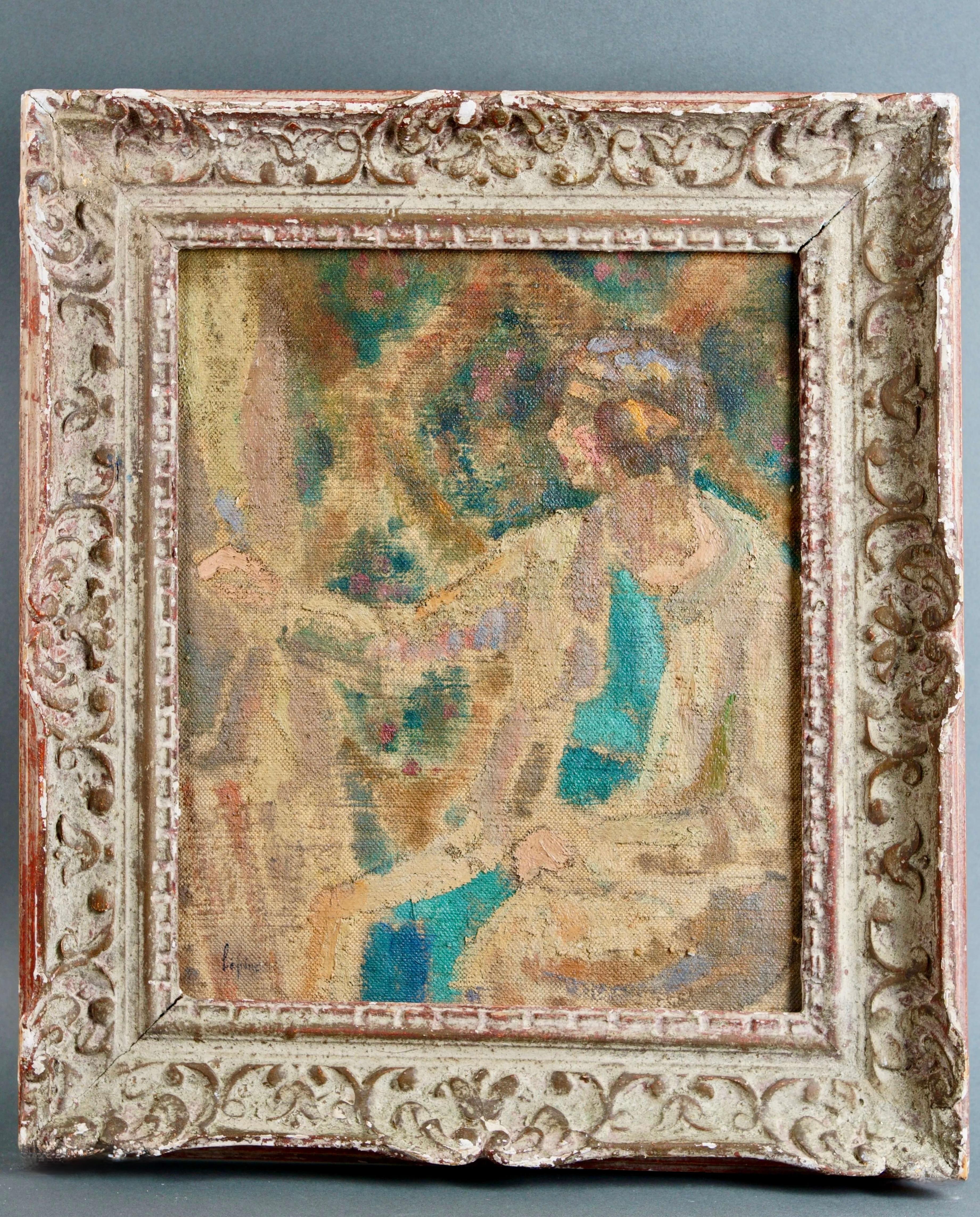 Joseph Louis Francois Lepine Figurative Painting – "Malerin an der Staffelei" Französische postimpressionistische Schule Öl auf Leinwand Signiert