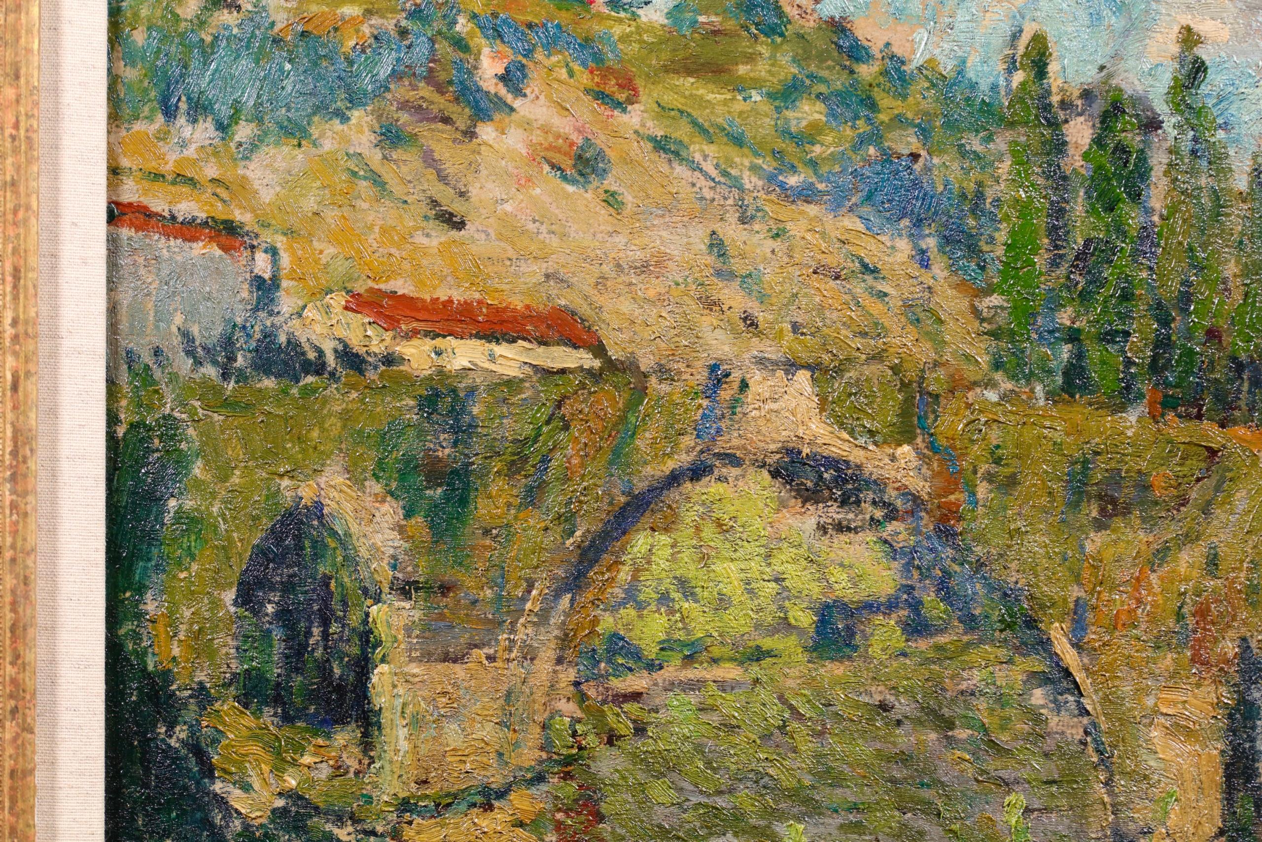 Pont Noblia, Bidarray - Pays Basque - Divisionist Landscape Oil by Joseph Lepine 1