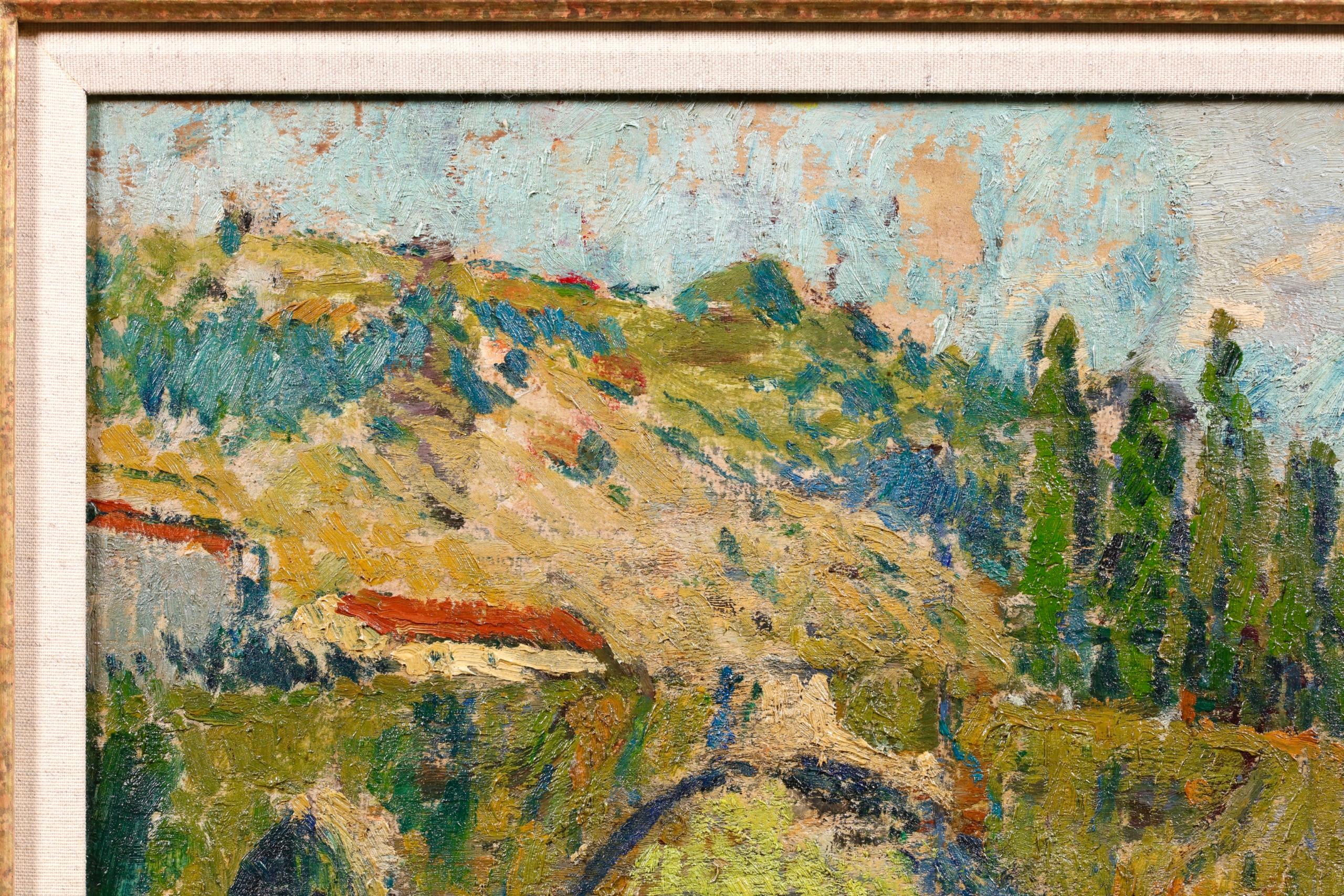 Pont Noblia, Bidarray - Pays Basque - Divisionist Landscape Oil by Joseph Lepine 2