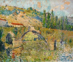 Pont Noblia, Bidarray - Pays Basque - Divisionist Landscape Oil by Joseph Lepine