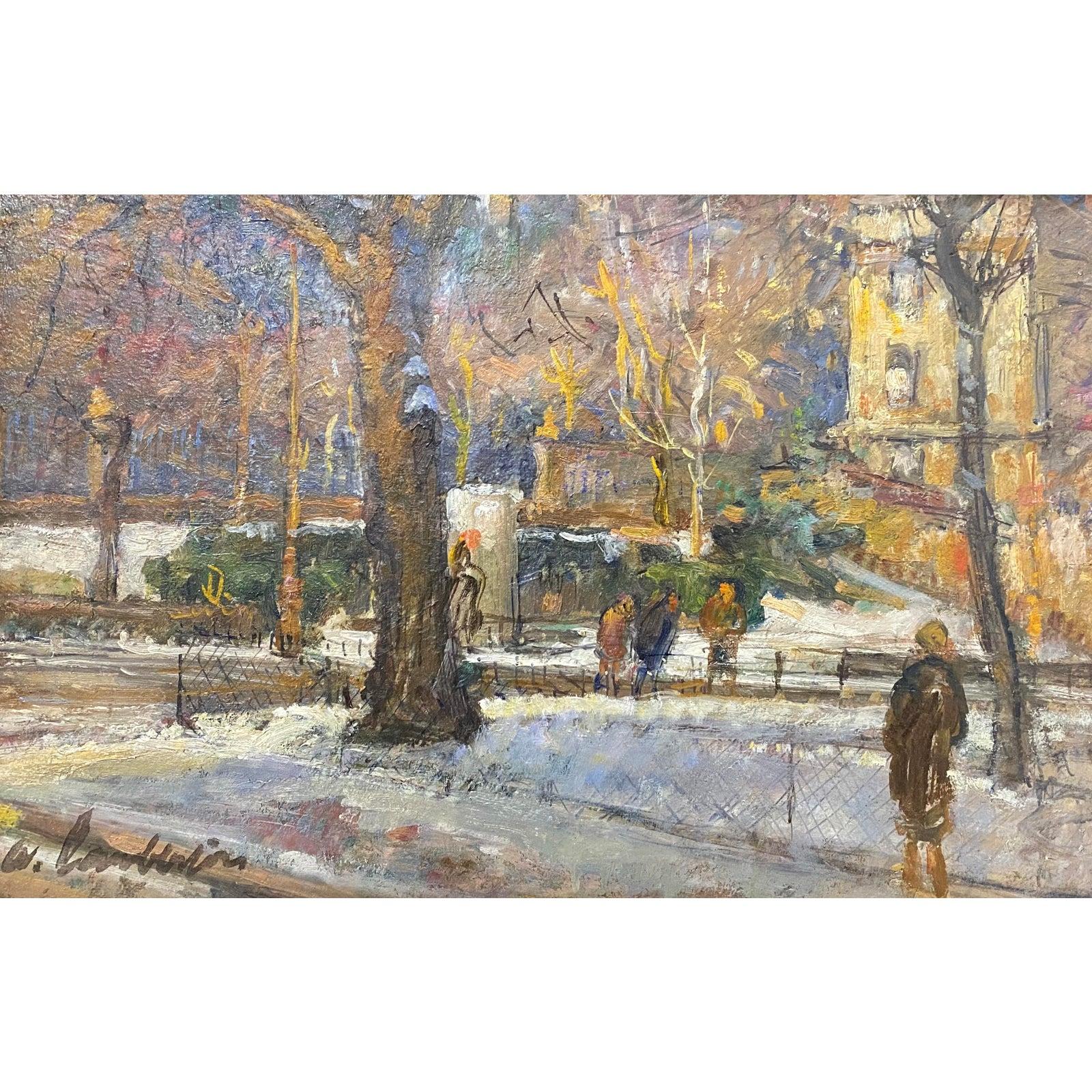 Scena di strada impressionista dei primi del Novecento - Painting di Joseph Louis Lamberton