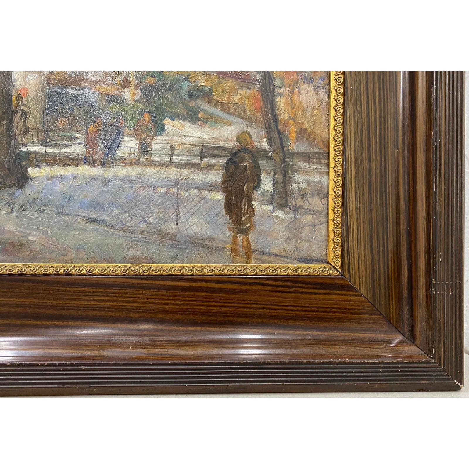 Scena di strada impressionista dei primi del Novecento - Landscape Painting Marrone di Joseph Louis Lamberton