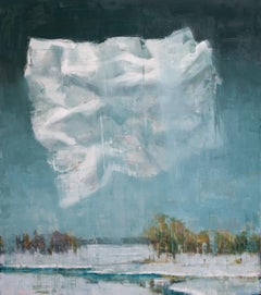 "Un message de la maison n° 2" Peinture de paysage abstrait à l'huile sur toile