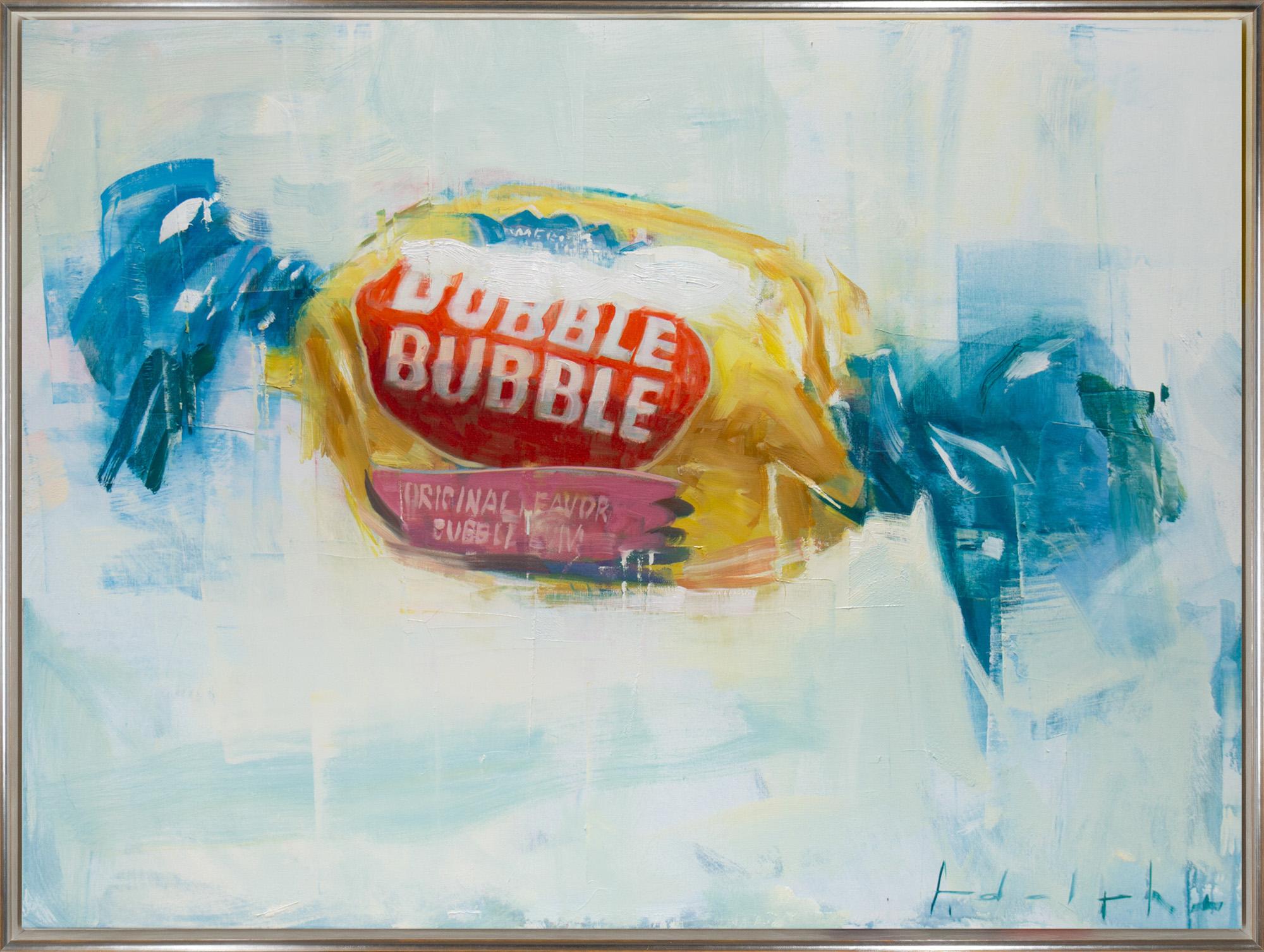 Still-Life Painting Joseph Adolphe - "Dubble Bubble No. 1" Nature morte contemporaine au bubblegum Huile sur toile encadrée 