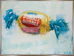 "Dubble Bubble No. 1" Nature morte contemporaine au bubblegum Huile sur toile encadrée 
