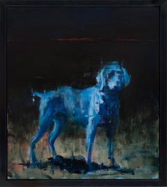 « Dusk n° 1 », portrait abstrait de chien, peinture à l'huile sur toile