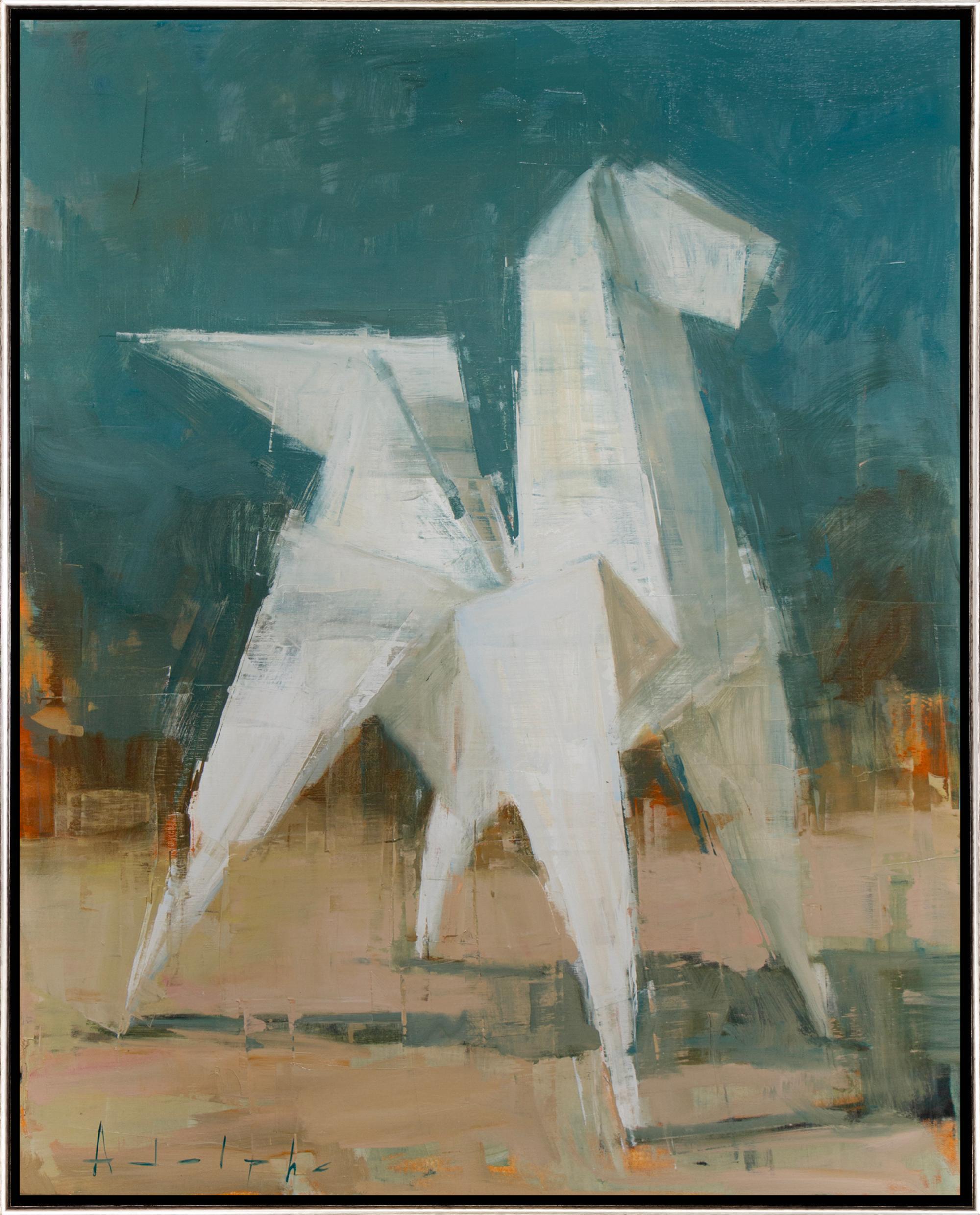 "Forge No. 3" Cavallo Origami Contemporaneo con cornice Olio su Tela