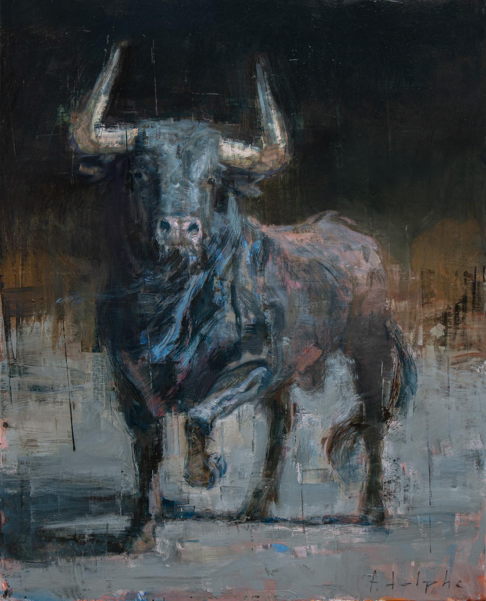 Joseph Adolphe Animal Painting - "Toro Bravo No. 83" Contemporary Abstract Bull Oil on Canvas Painting