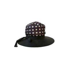 Joseph Magnin 1960s Hat in Straw and Silk Polka Dot
