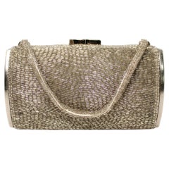 Joseph Magnin Co. Silver-Tone Beaded Cylindrical Mini Evening Bag circa 1960s