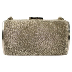 Joseph Magnin Co. Silver-Tone Beaded Cylindrical Mini Evening Bag circa 1960s