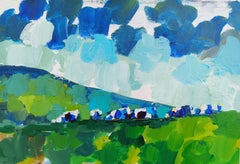 Cows on a hill, Painting, Acrylic on Paper