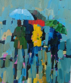 Umbrellas in Kilkenny, Painting, Acrylic on Paper