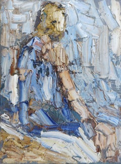 Woman sitting on a wall, Painting, Oil on Canvas