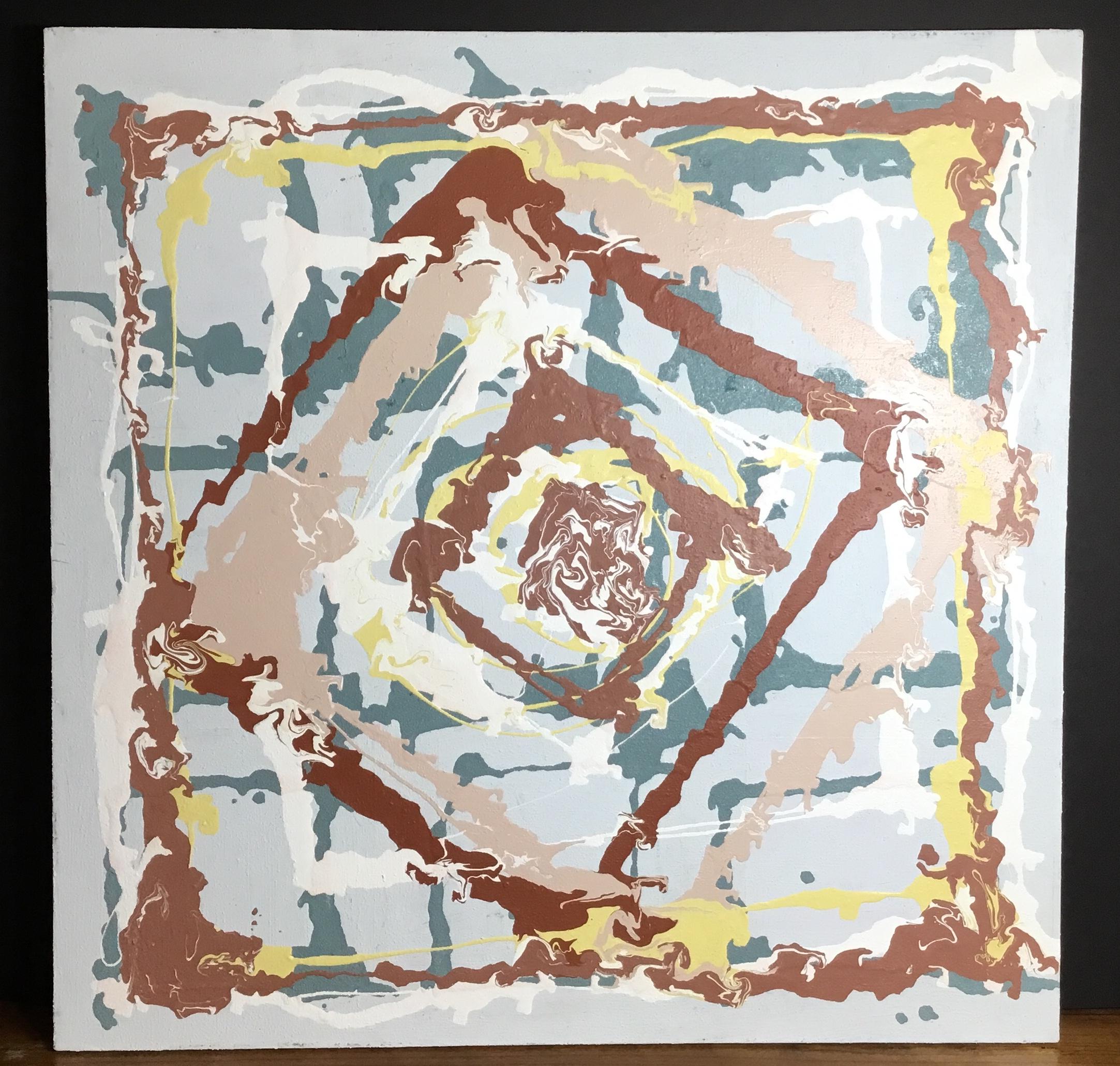 Contemporary square abstract painting, mixed-media of acrylic paint resin and Delray Beach Florida white beach sand, soft colors, all together to become beautiful and intriguing painting to hang. Signed by the artist in the back.