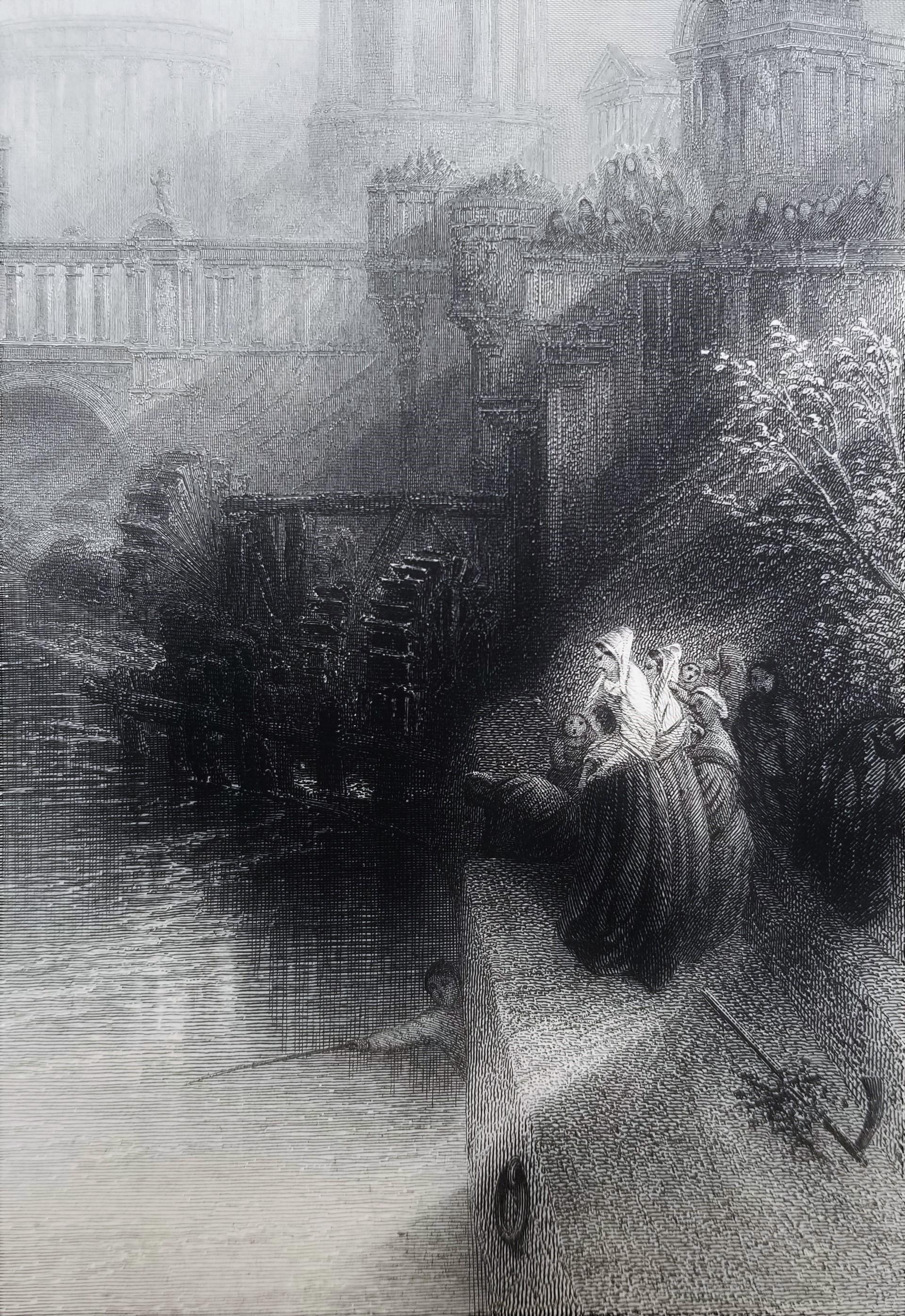 Roma antica /// Joseph Mallord William Turner Incisione di un paesaggio fluviale urbano in vendita 11
