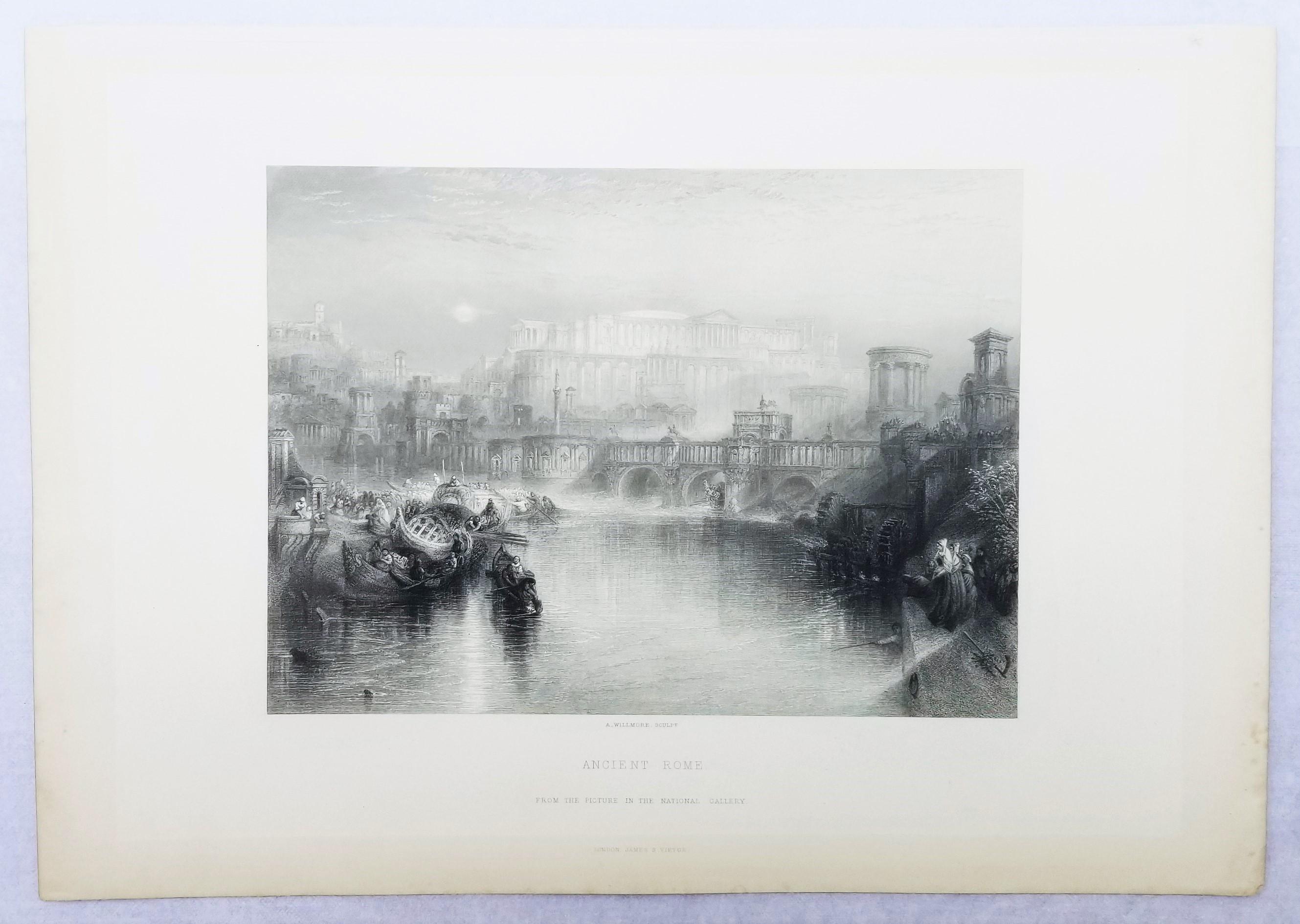 Roma antica /// Joseph Mallord William Turner Incisione di un paesaggio fluviale urbano in vendita 2