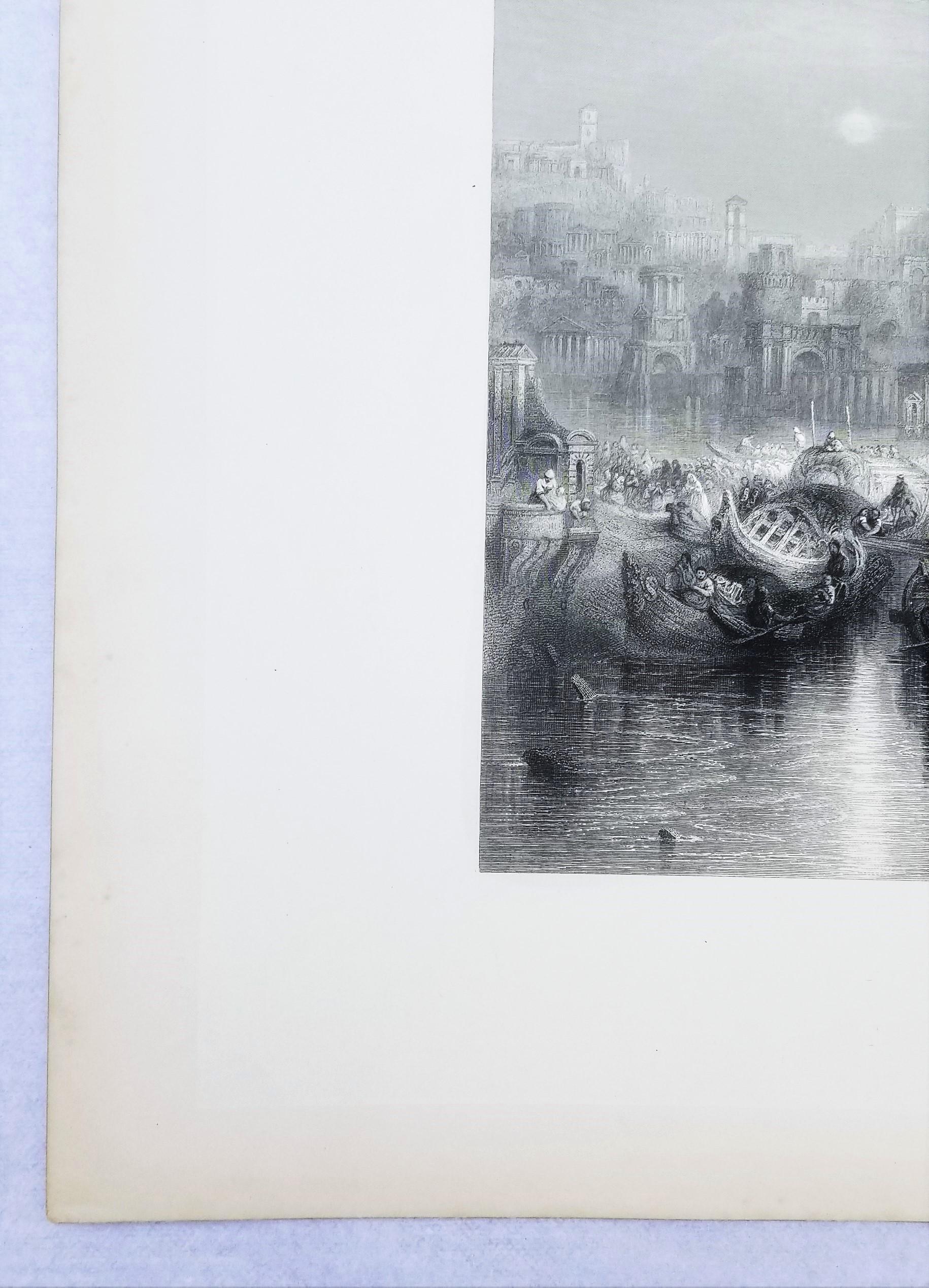 Roma antica /// Joseph Mallord William Turner Incisione di un paesaggio fluviale urbano in vendita 3