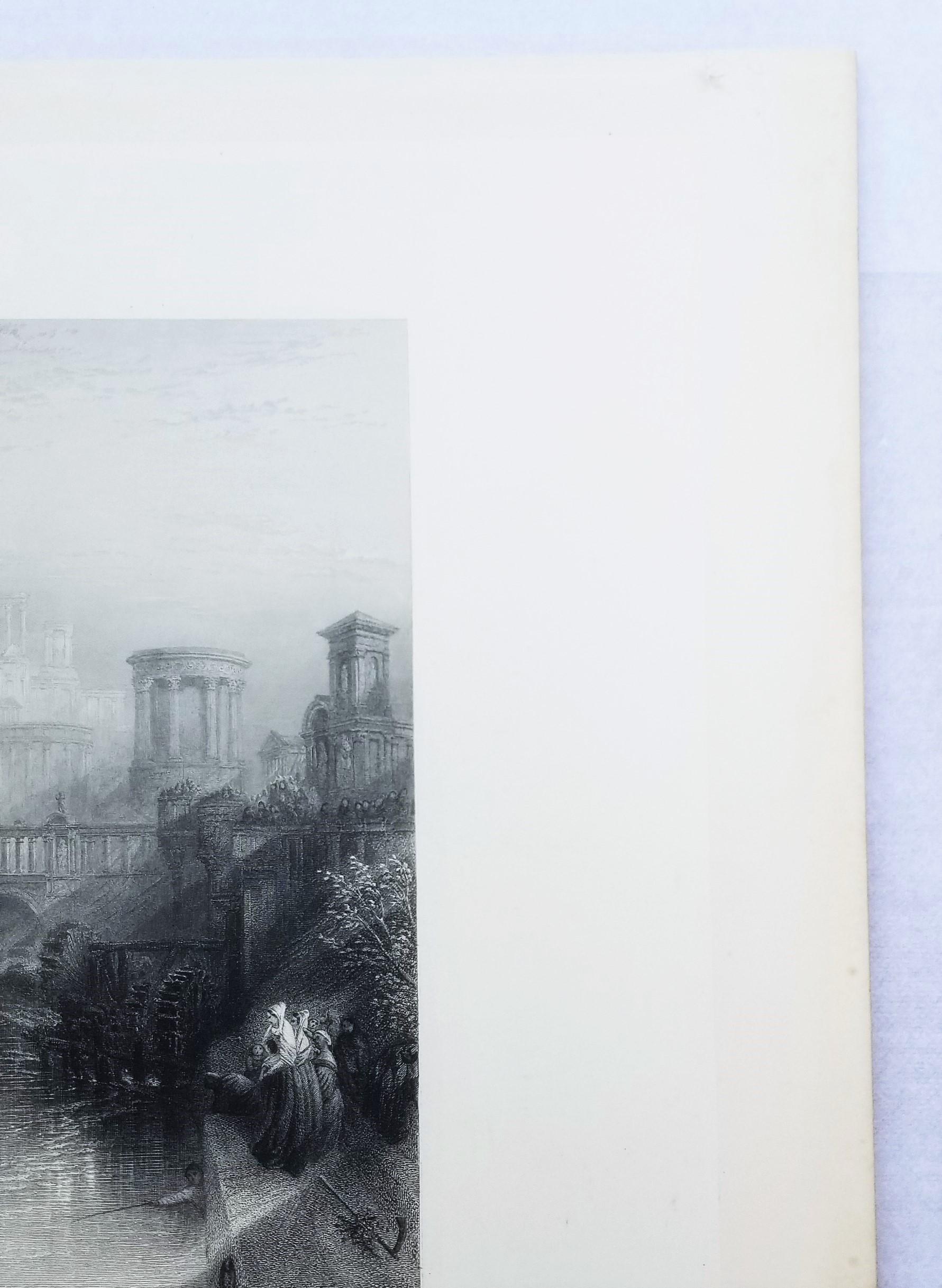 Roma antica /// Joseph Mallord William Turner Incisione di un paesaggio fluviale urbano in vendita 5