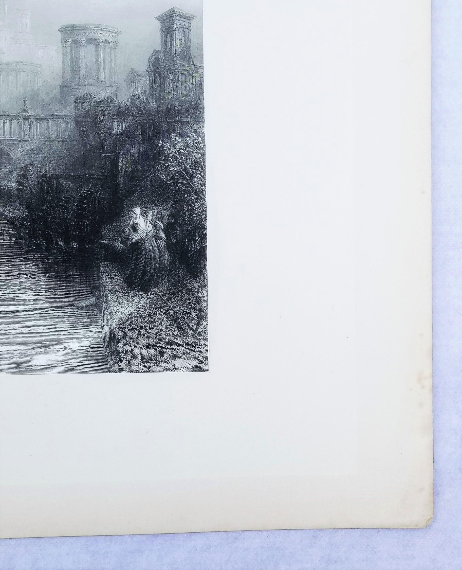 Roma antica /// Joseph Mallord William Turner Incisione di un paesaggio fluviale urbano in vendita 6