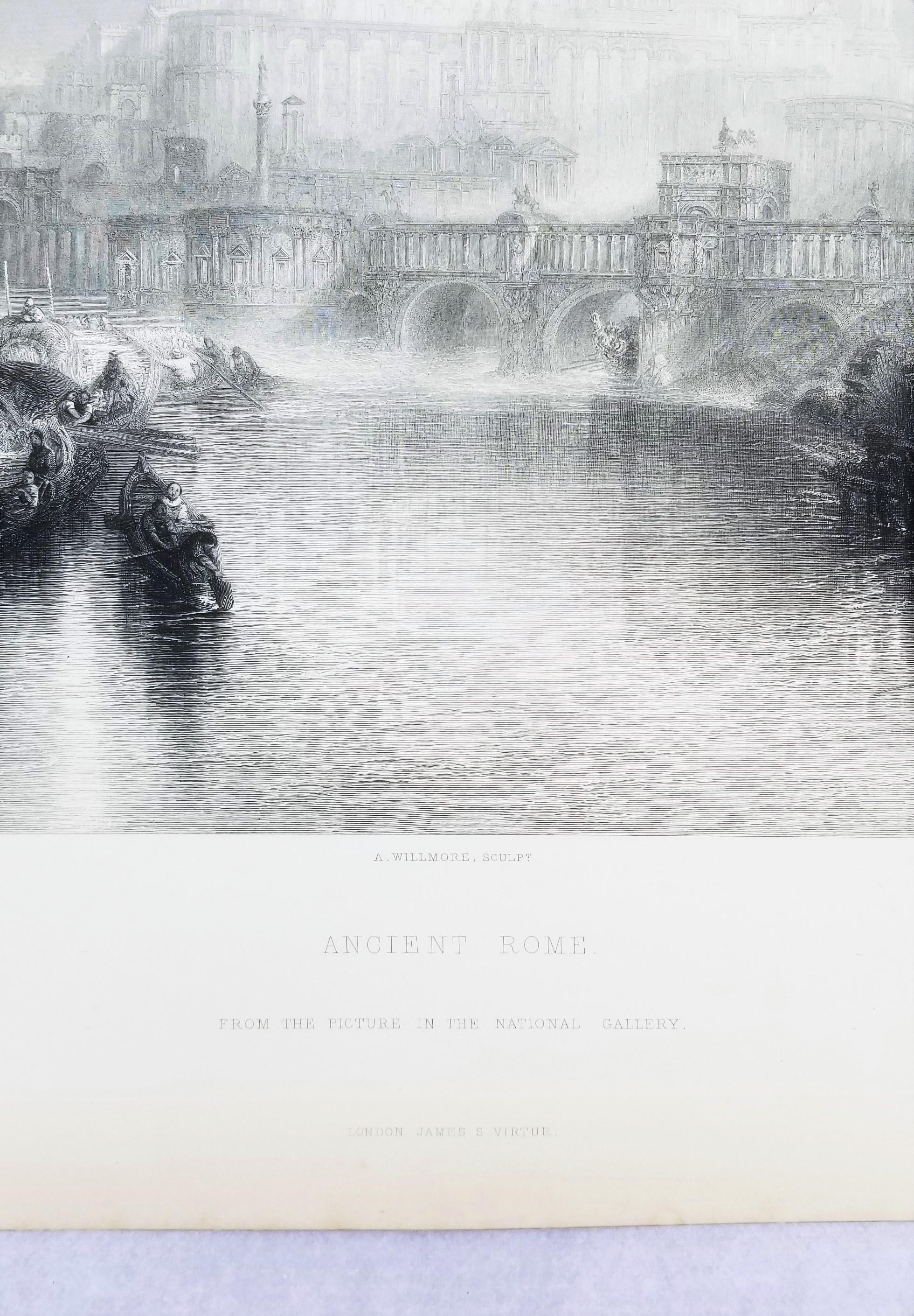 Roma antica /// Joseph Mallord William Turner Incisione di un paesaggio fluviale urbano in vendita 8