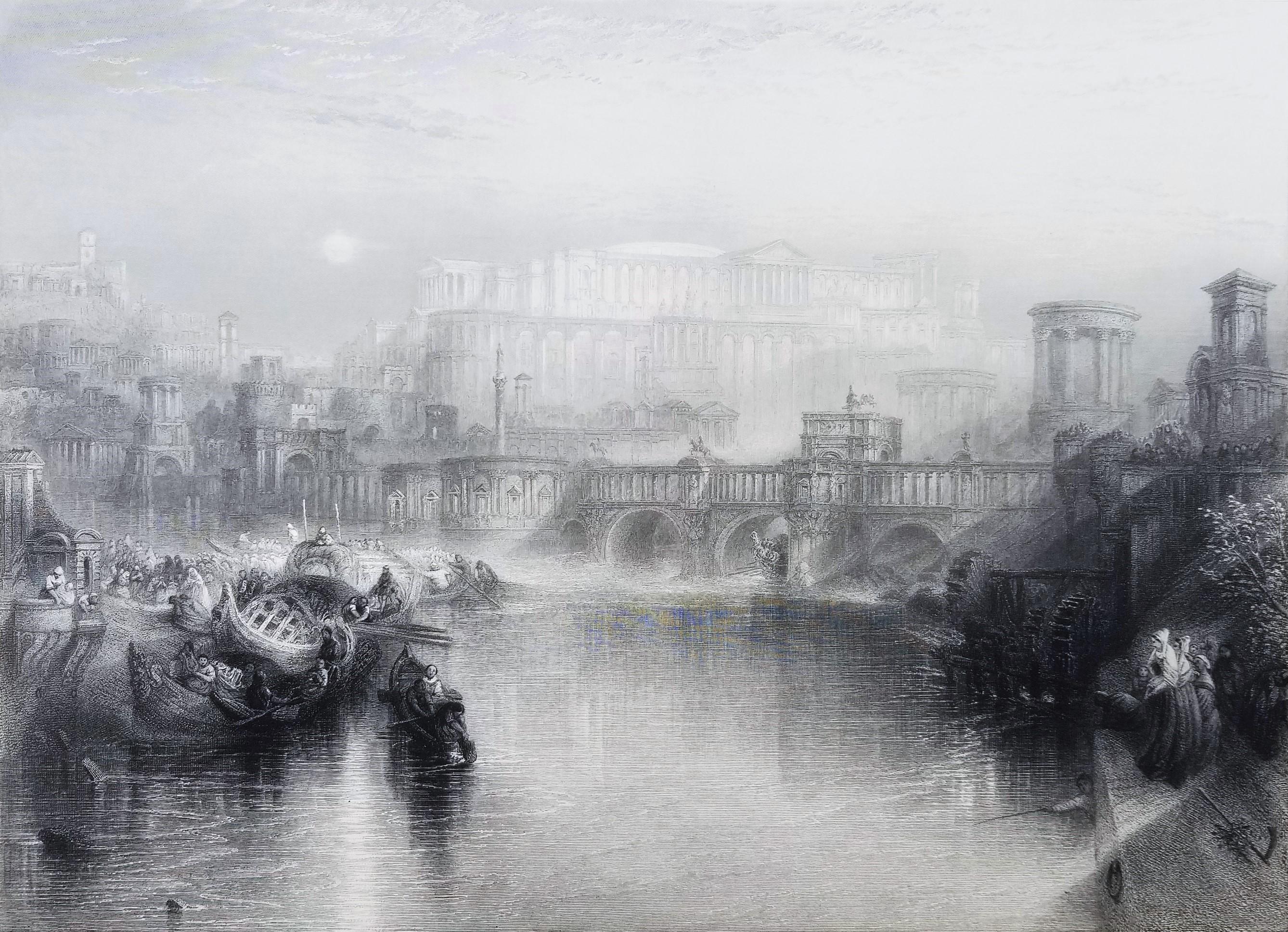 Antigua Roma /// Joseph Mallord William Turner Paisaje urbano fluvial Grabado