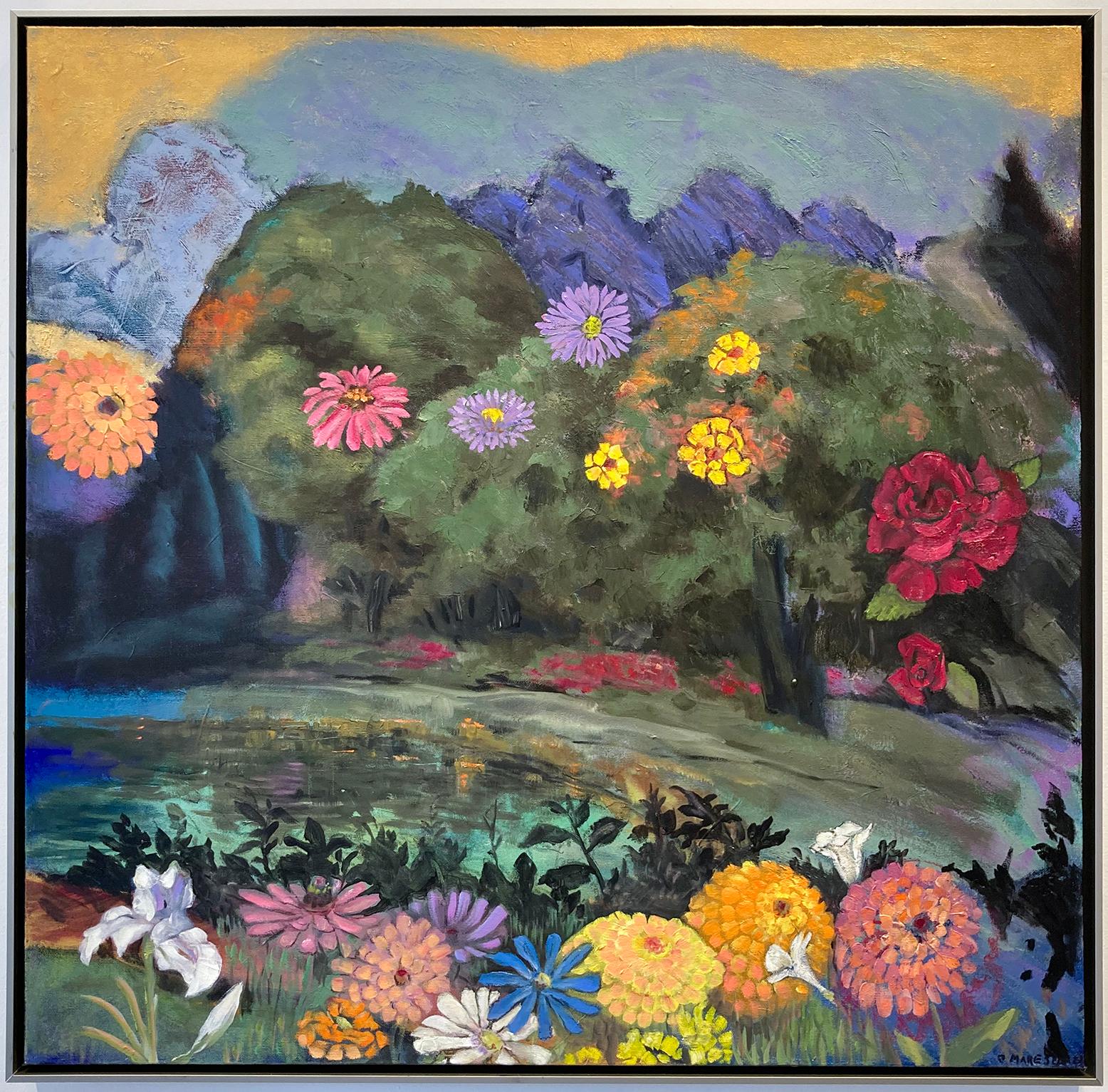Enchanted Garden (Still Life of Flowers in a Country Landscape, Oil Painting) 