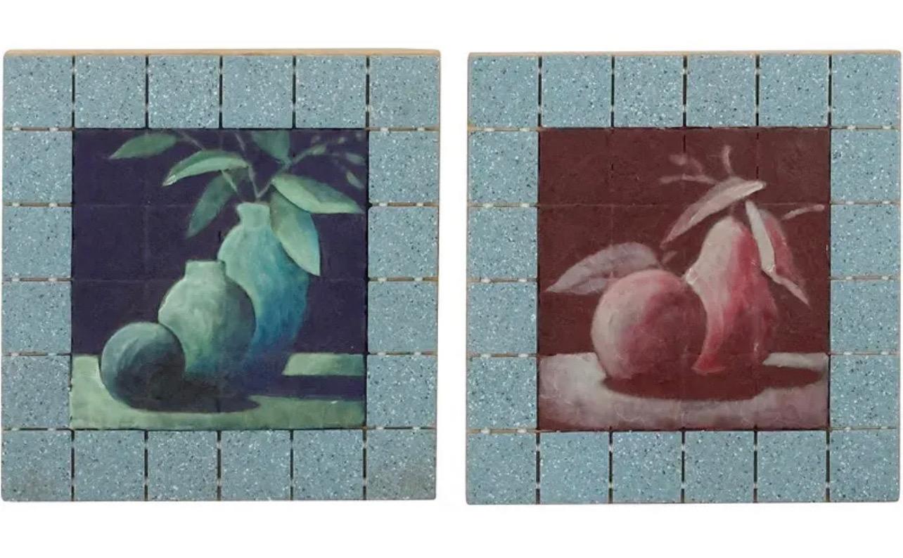Joseph Maresca Encaustic Wax Oil Painting and Tile On Board Still Life w Fruit For Sale 7