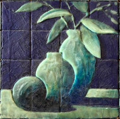 Joseph Maresca Encaustic Wax Oil Painting and Tile On Board Still Life w Fruit