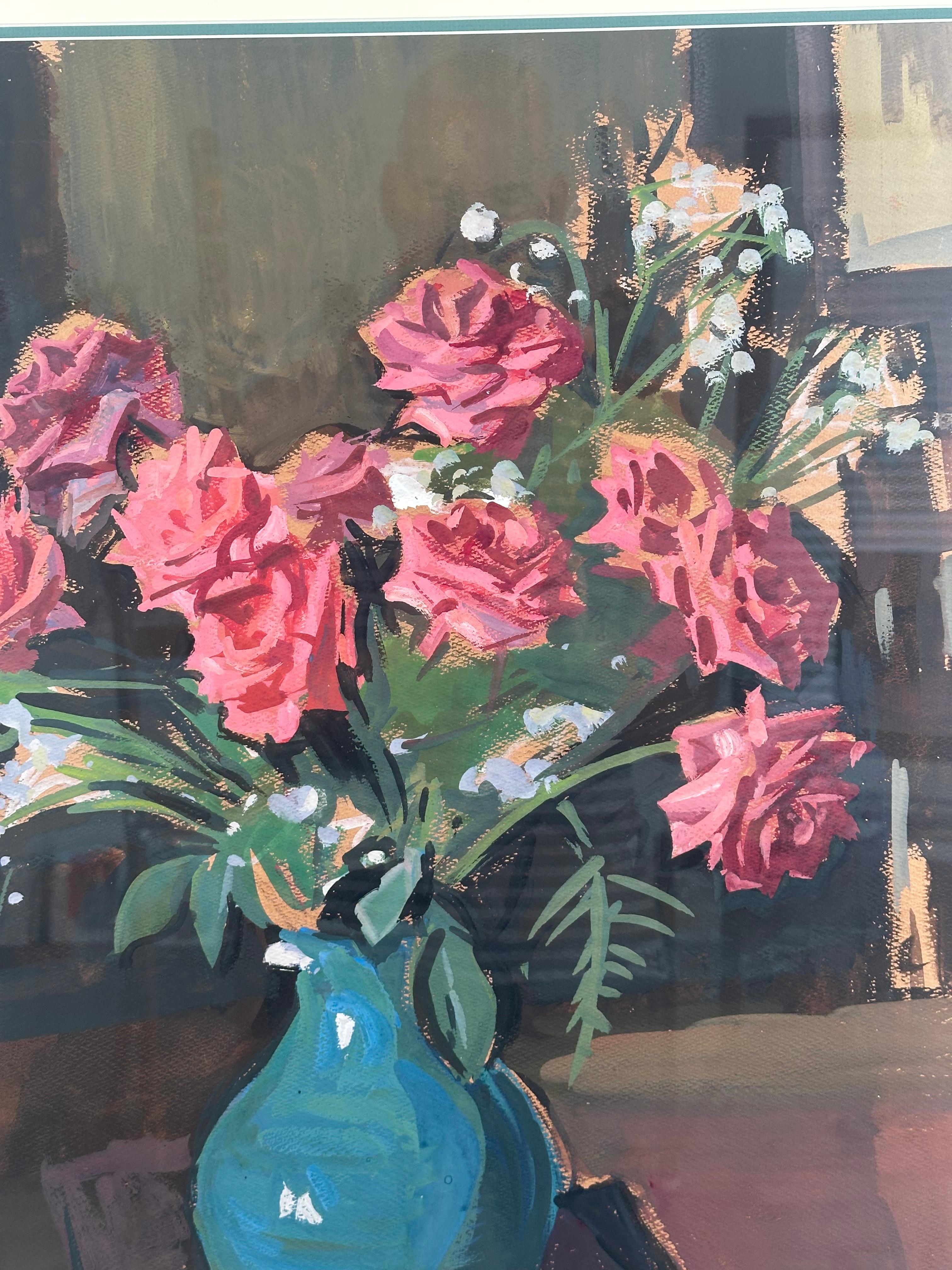 Nature morte florale impressionniste avec roses - Painting de Joseph Margulies