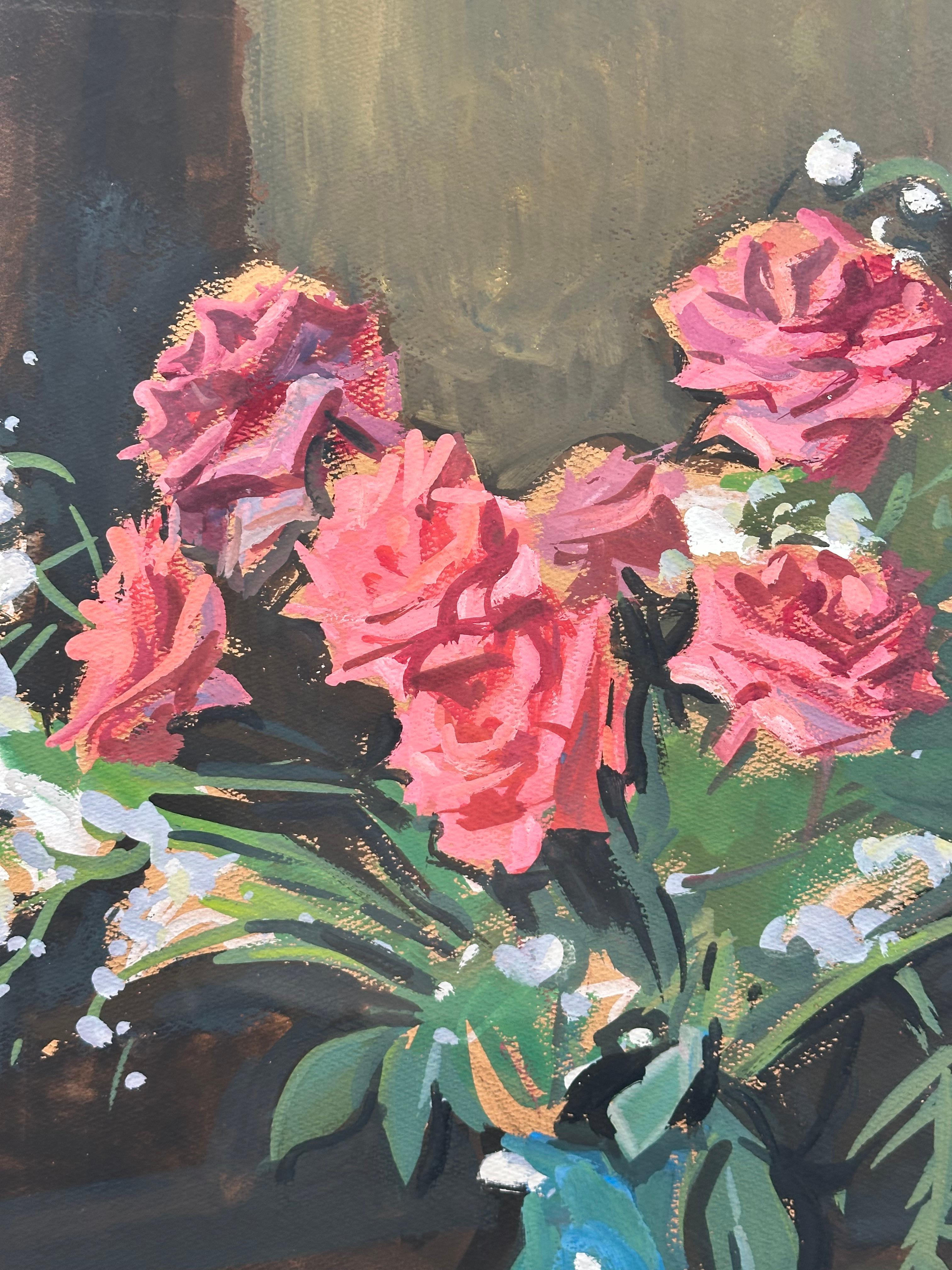 Joseph Margulies (1896-1984). 

Blue Vase with Roses, ca. 1950.

Gouache on paper, image measures 19 x 23 inches. Measuring 26.5 x 30.5 inches framed. 

Signed lower right. 

Double-matting and wood frame behind glass. 

Joseph Margulies, painter,